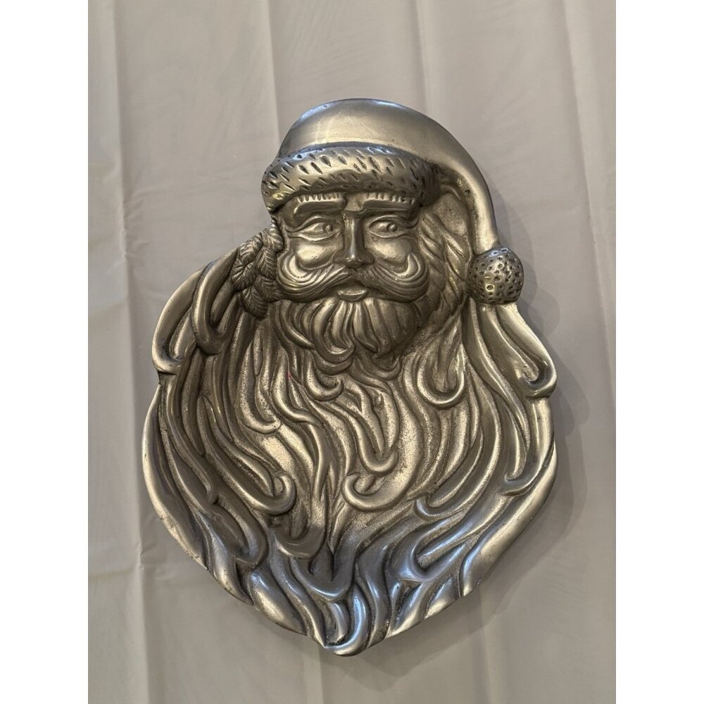 Santa Clause Vintage Large Silver Pewter Bowl Sheridan 15 X 11 Christmas Decor